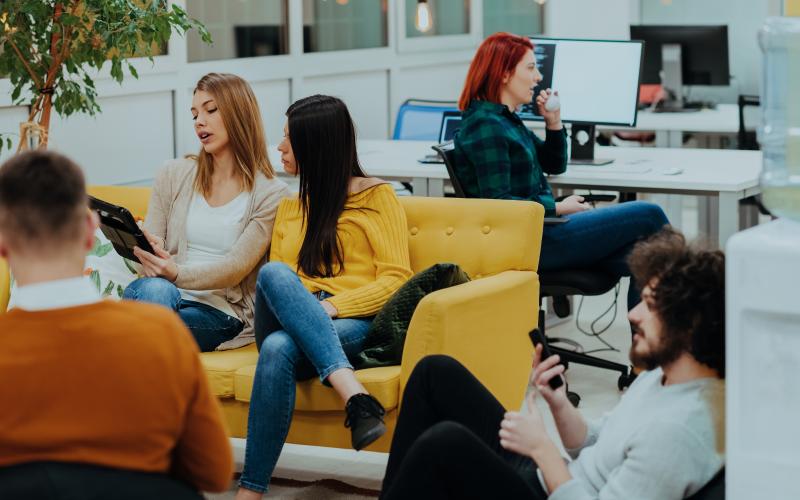 casual group on sofas in workplace