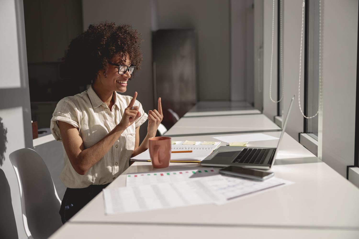 female business worker on video call